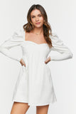 White Long-Sleeve Babydoll Mini Dress 1