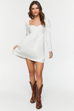 White Long-Sleeve Babydoll Mini Dress