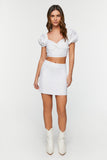 White Linen-Blend Crop Top & Mini Skirt Set 6