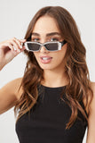 Black/Black Faux Gem Rectangular Sunglasses 1