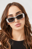 Black/Black Faux Gem Rectangular Sunglasses