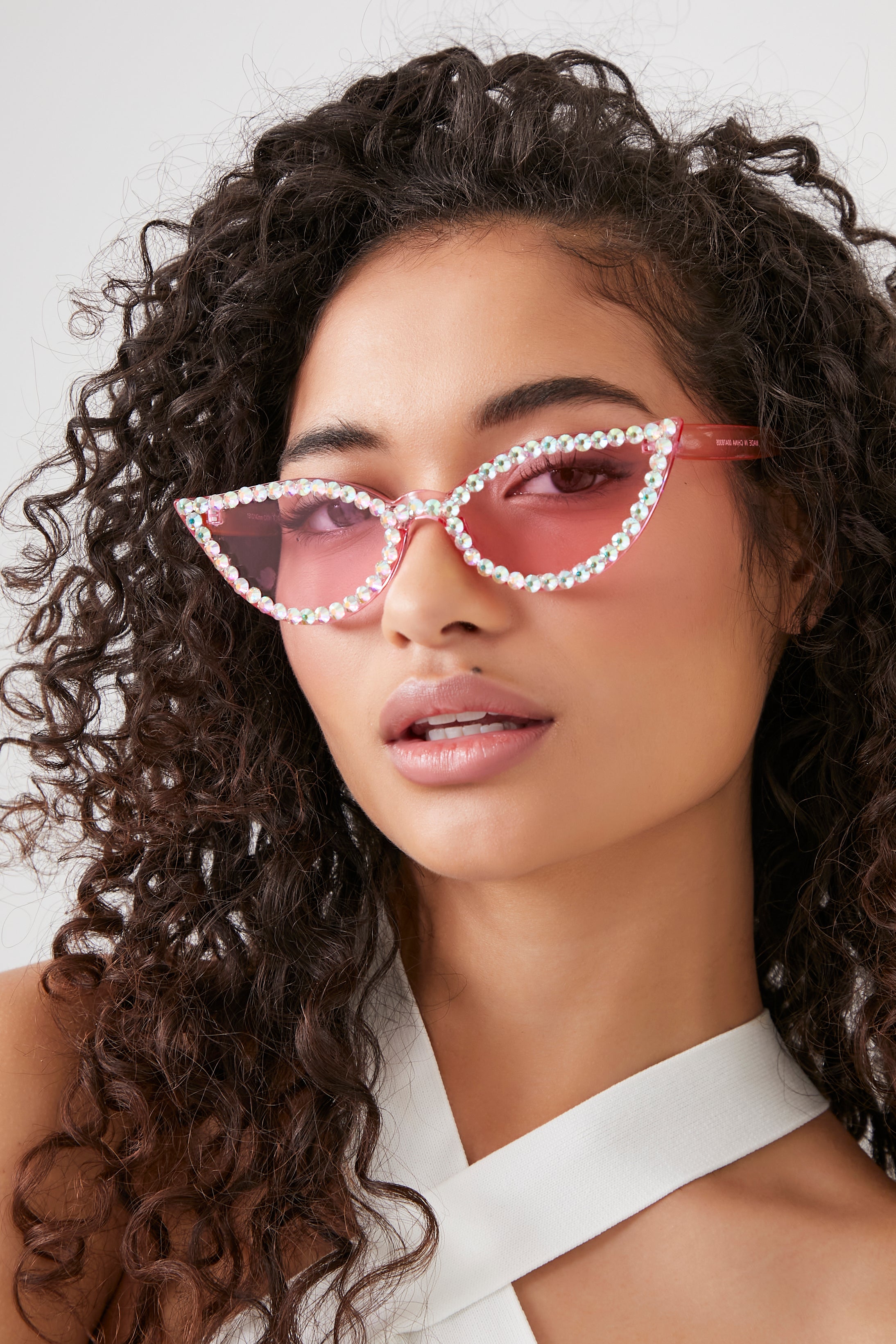 Pink/pink Faux Gem Cat-Eye Sunglasses 1