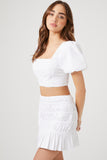 White Puff Sleeve Crop Top & Mini Skirt Set 1