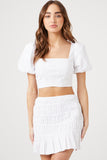 White Puff Sleeve Crop Top & Mini Skirt Set 3