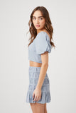 Light Blue Puff Sleeve Crop Top & Mini Skirt Set 2