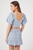 Light Blue Puff Sleeve Crop Top & Mini Skirt Set 3