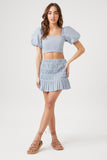 Light Blue Puff Sleeve Crop Top & Mini Skirt Set