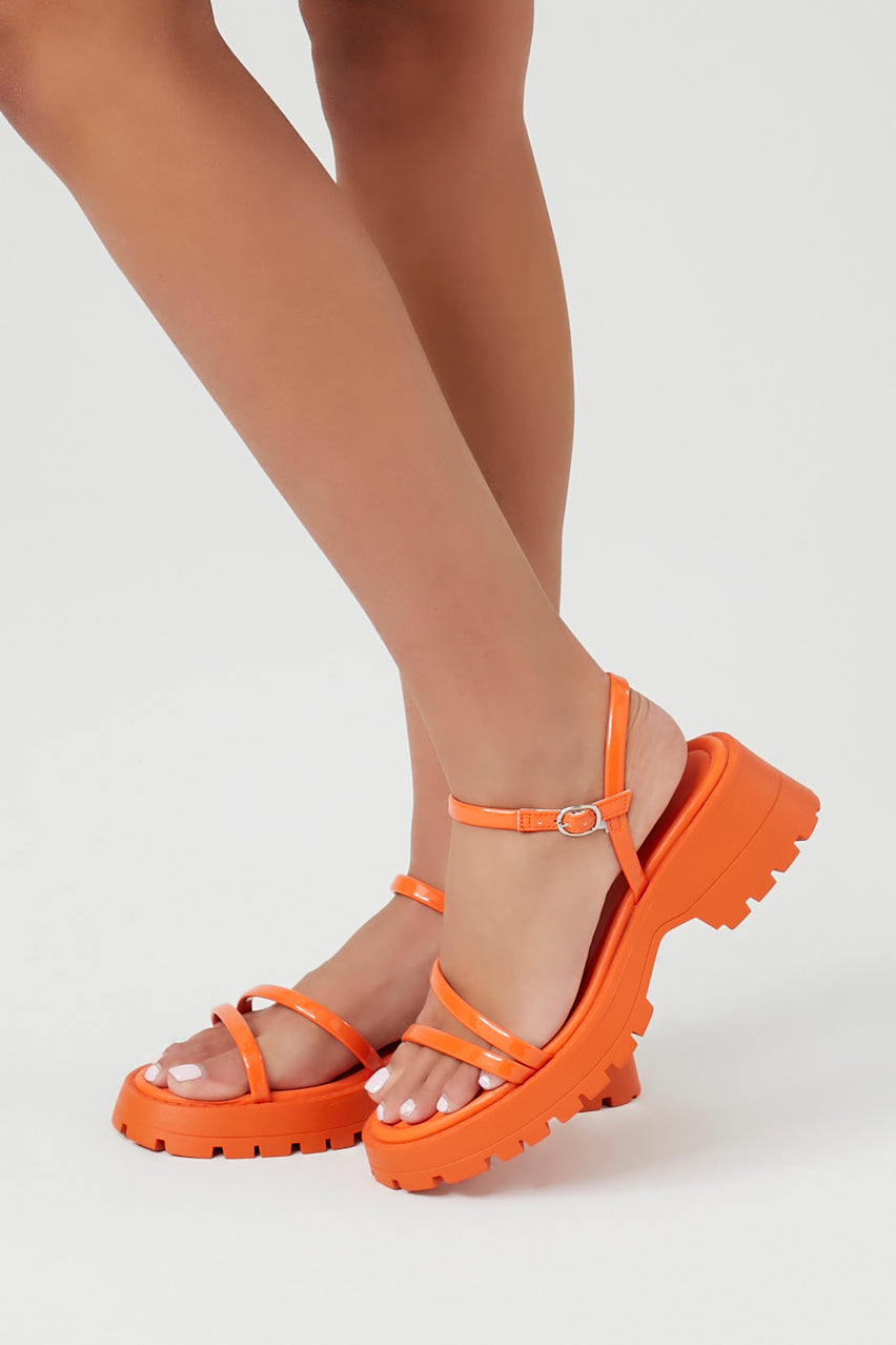 Orange Strappy Lug-Sole Sandals