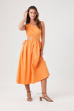 Orange Poplin One-Shoulder Midi Dress