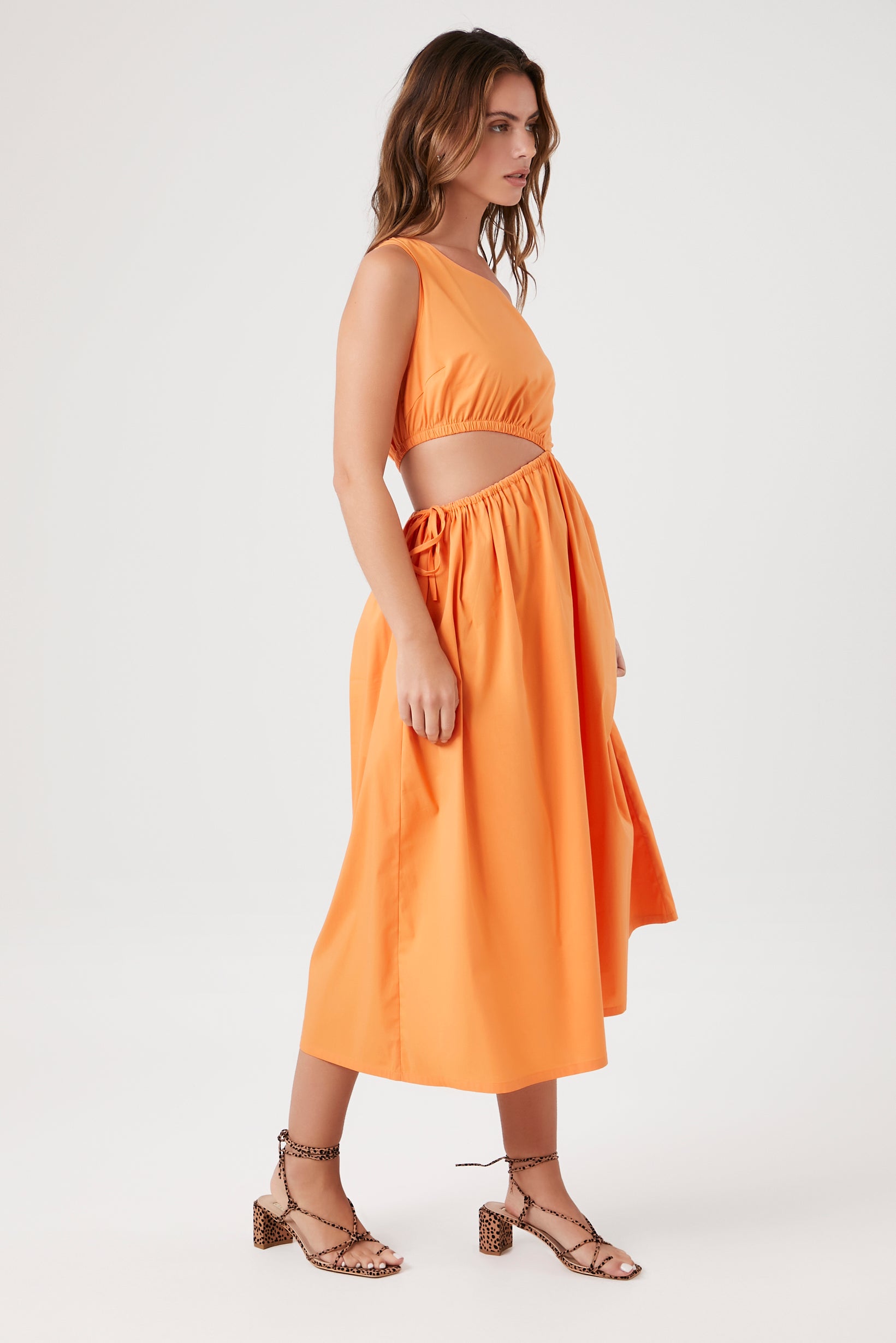 Orange Poplin One-Shoulder Midi Dress 3