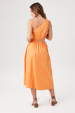 Orange Poplin One-Shoulder Midi Dress 4