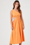 Orange Poplin One-Shoulder Midi Dress 1