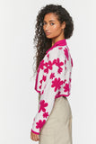 Cream/Flamingo Pink Floral Button Front Cardigan 3
