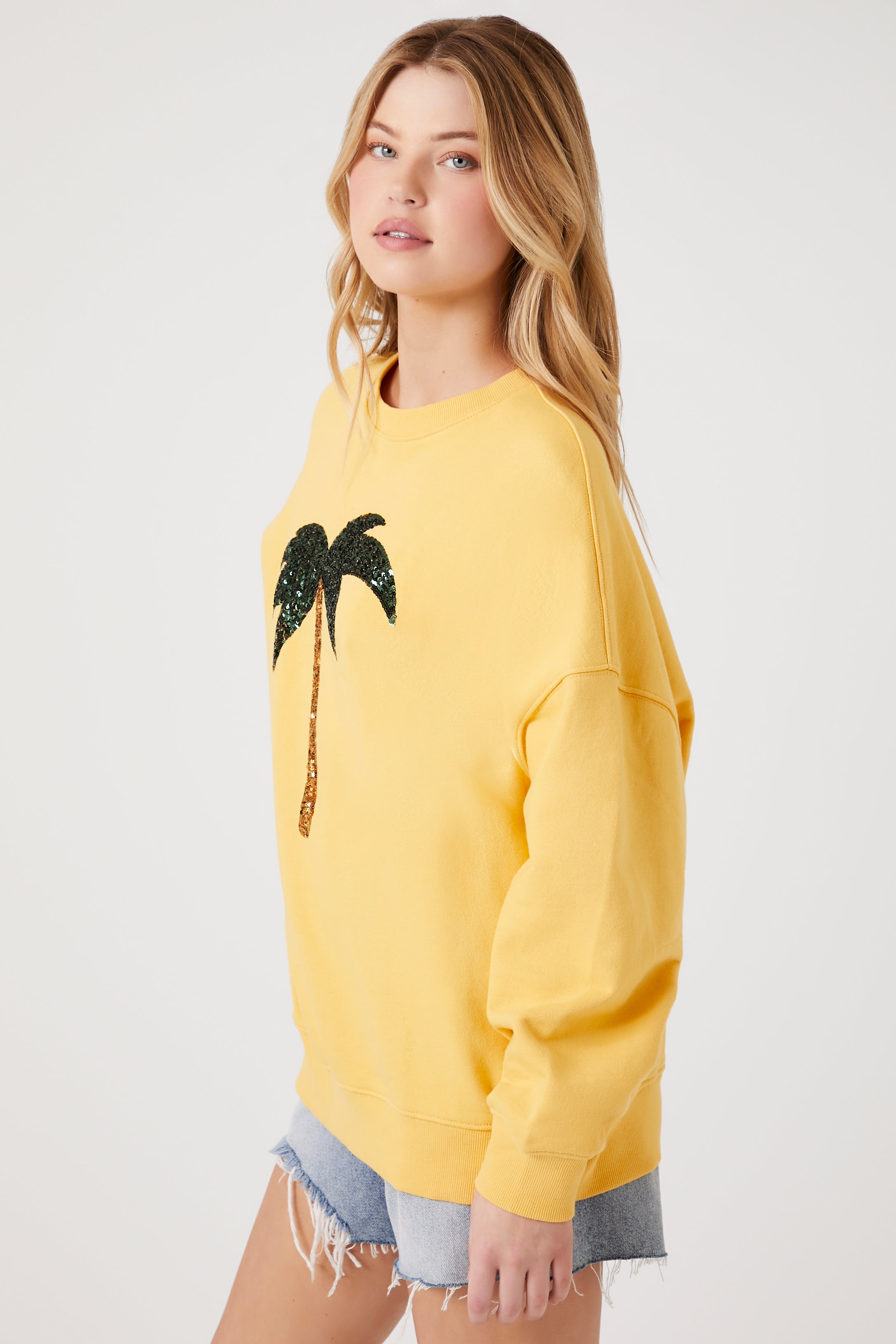 Yellow/multi Glitter Palm Tree Graphic Pullover 2