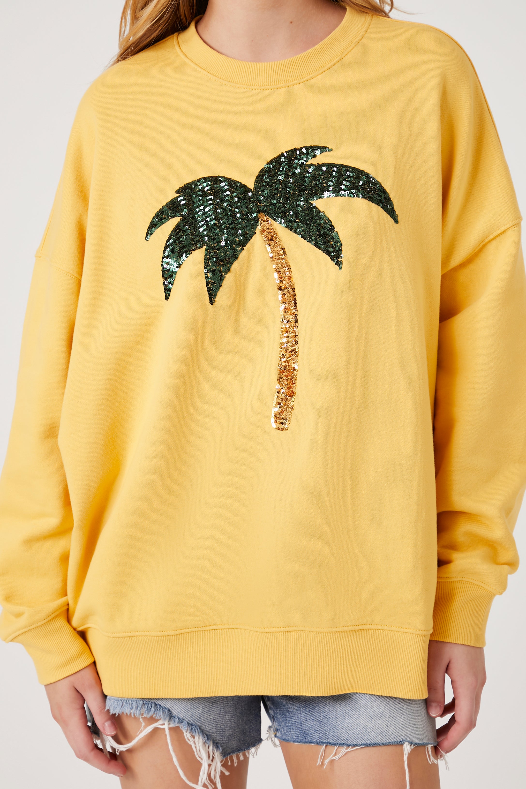 Yellow/multi Glitter Palm Tree Graphic Pullover 1