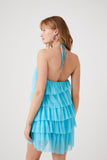 Maui Blue Tiered Mesh Halter Mini Dress 3