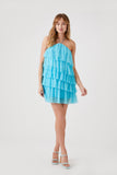 Maui Blue Tiered Mesh Halter Mini Dress 4
