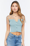 Stone Blue Illusion Sweater-Knit Crop Top