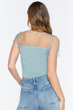 Stone Blue Illusion Sweater-Knit Crop Top 3