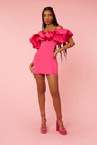 Hibiscus Ruffle-Trim Mini Dress 