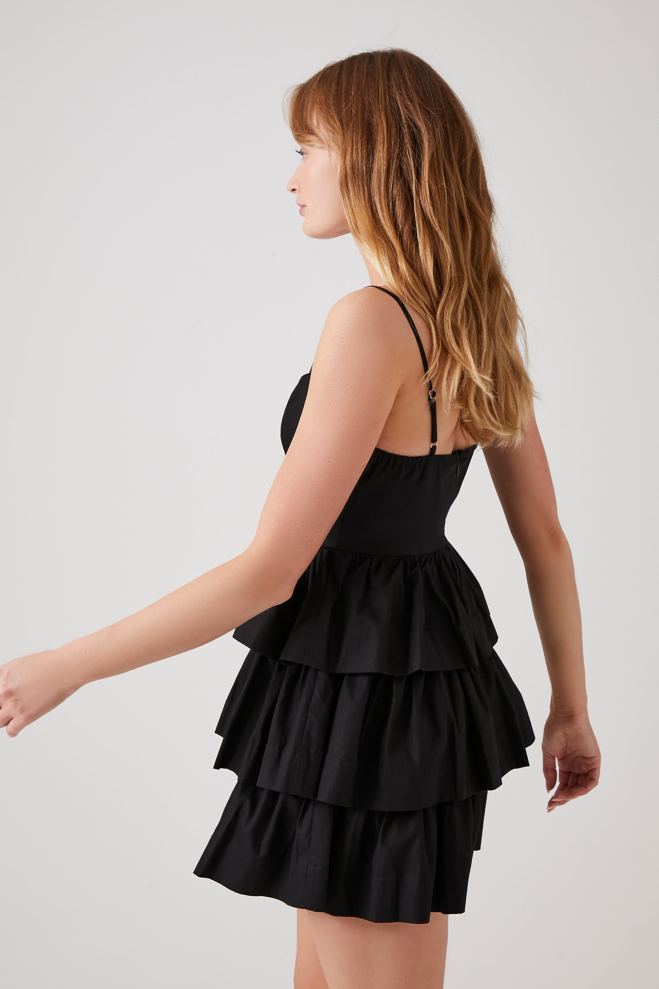Black Poplin Ruffle-Tiered Mini Dress 3