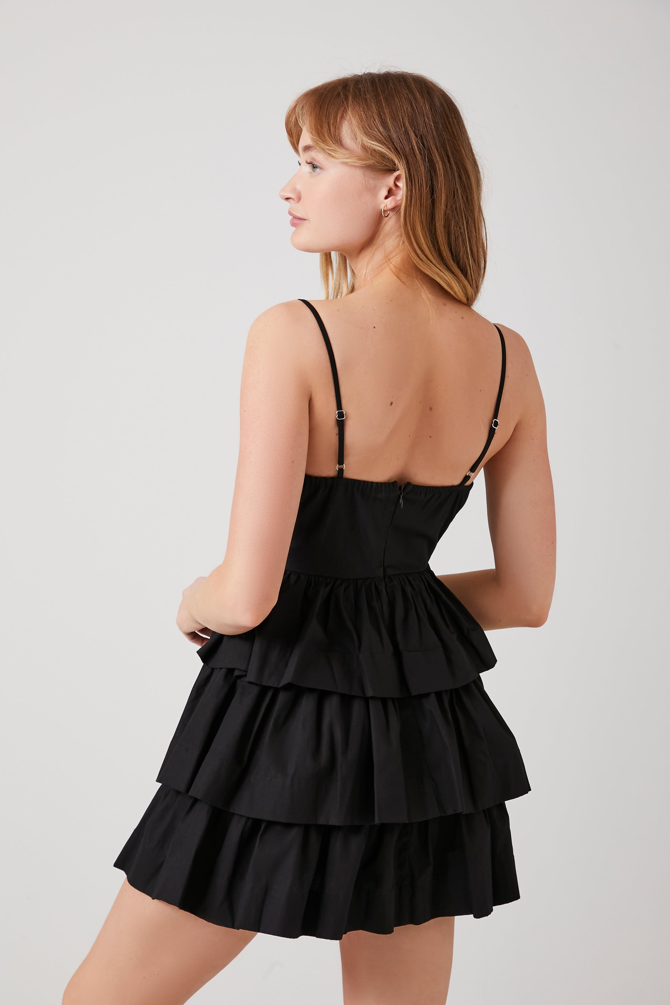Black Poplin Ruffle-Tiered Mini Dress 4