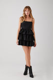 Black Poplin Ruffle-Tiered Mini Dress 