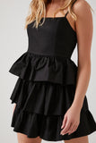Black Poplin Ruffle-Tiered Mini Dress 2