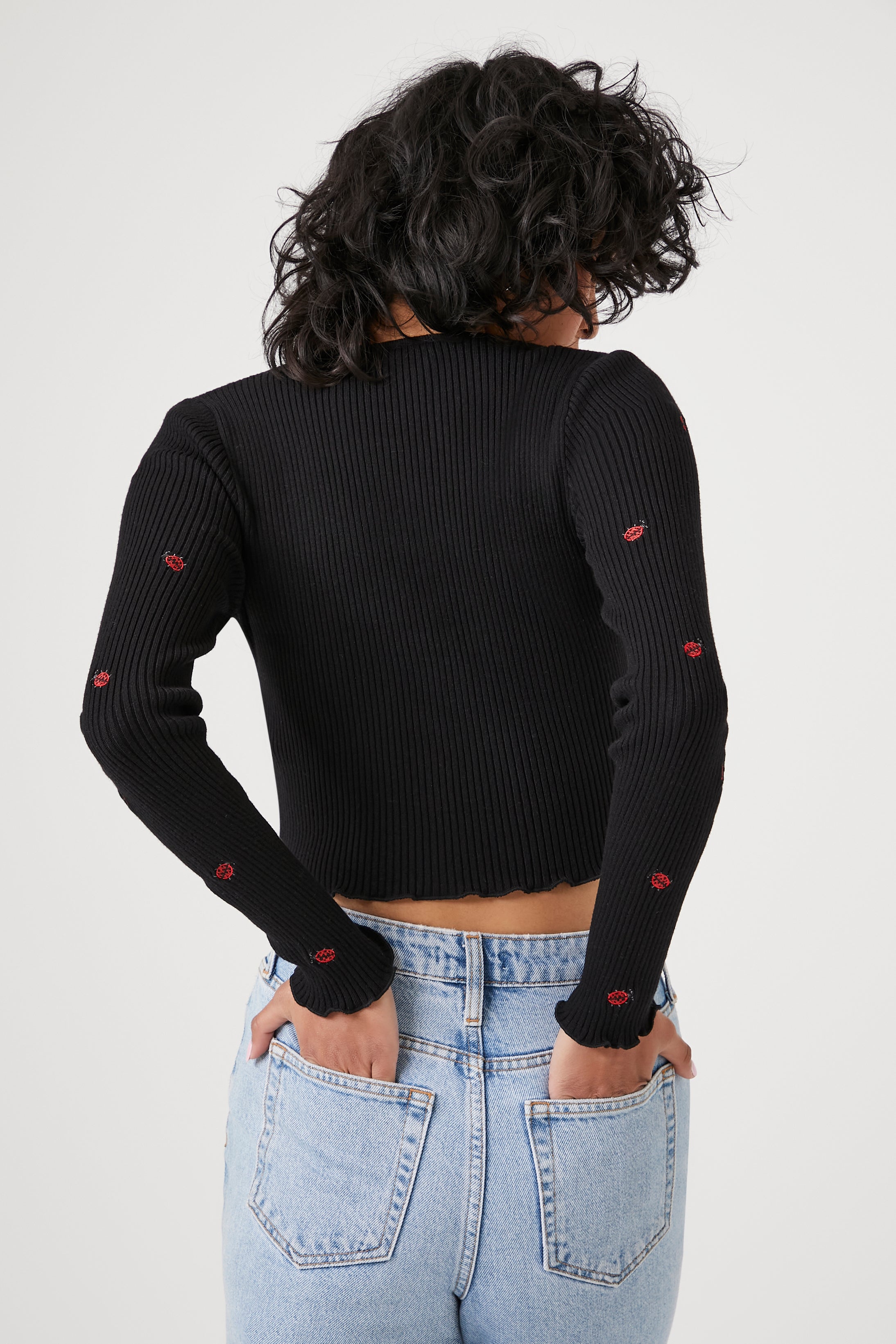Black/Multi Ladybug Embroidered Cardigan Sweater 3