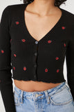 Black/Multi Ladybug Embroidered Cardigan Sweater 1