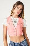 Pink Twill Flap-Pocket Cropped Vest