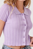 Lavender Sweater-Knit Cropped Shirt 4
