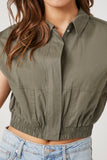 Olive Twill Zip-Up Cropped Vest 1