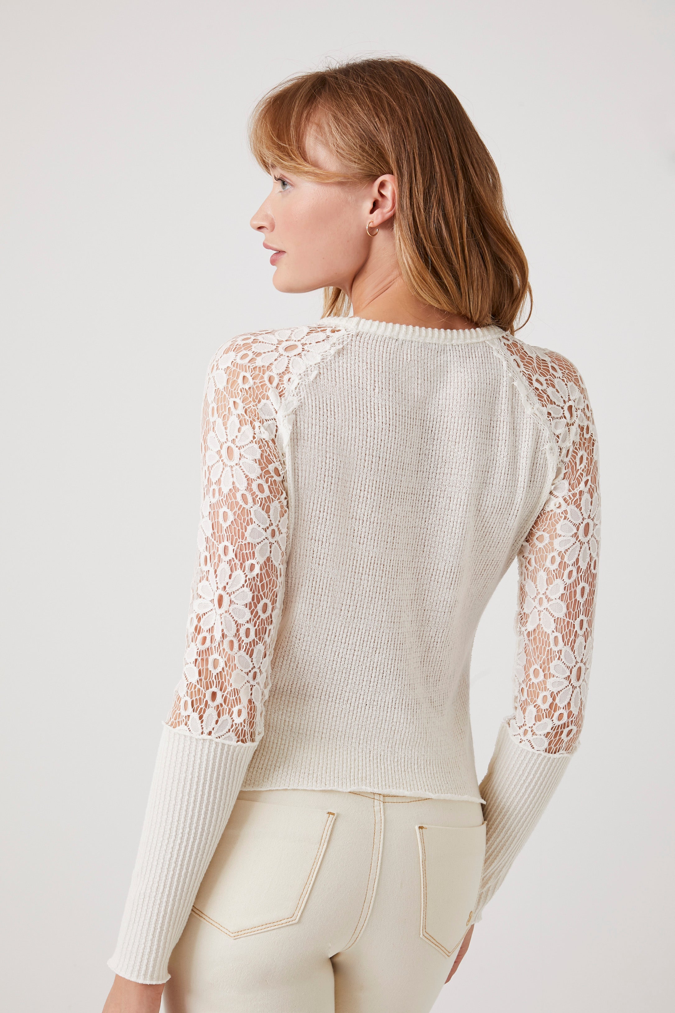 Sheer Lace-Sleeve Top