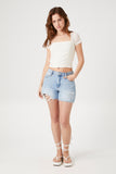Cream Ruched Square-Neck Crop Top  4