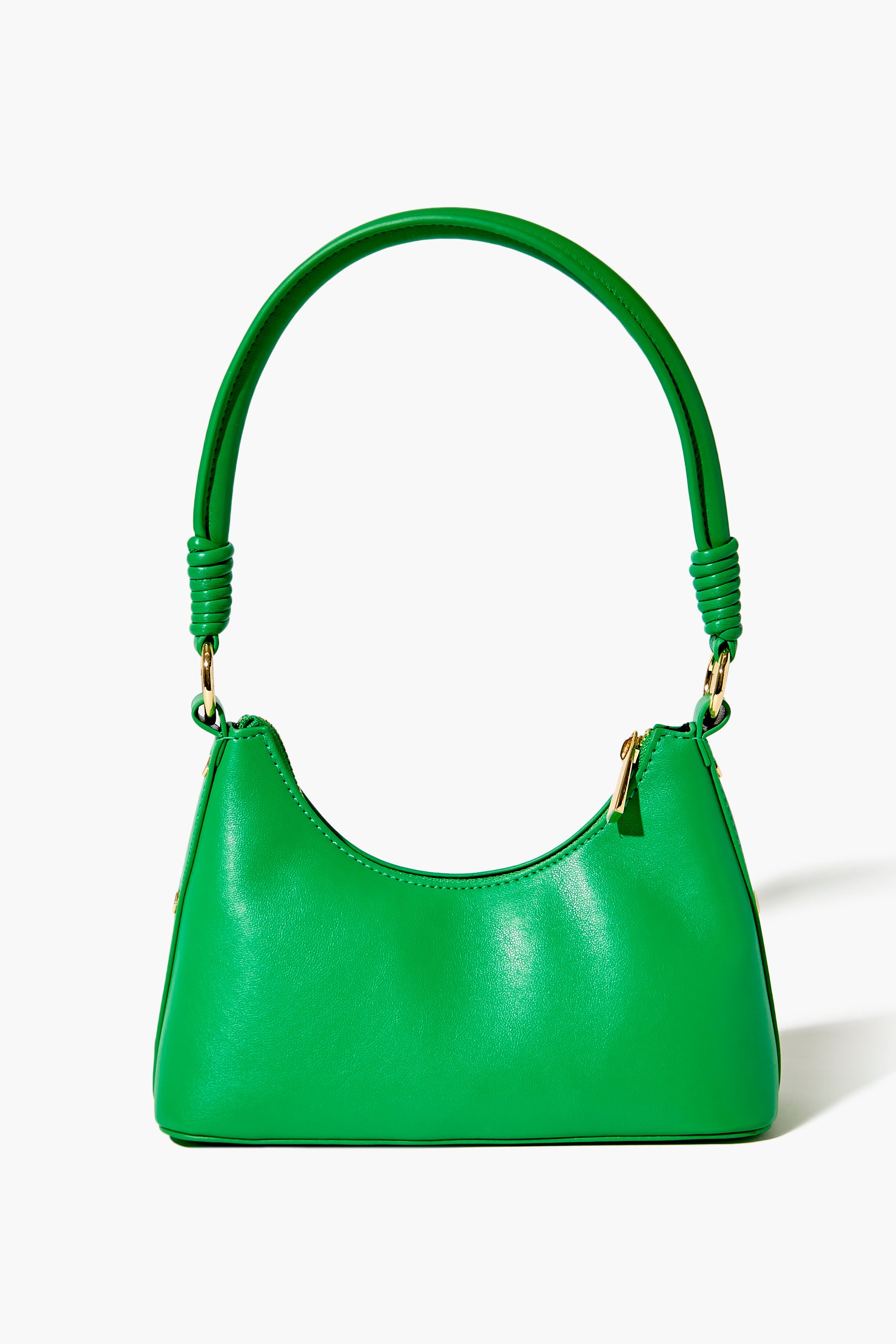 Green Faux Leather Baguette Shoulder Bag