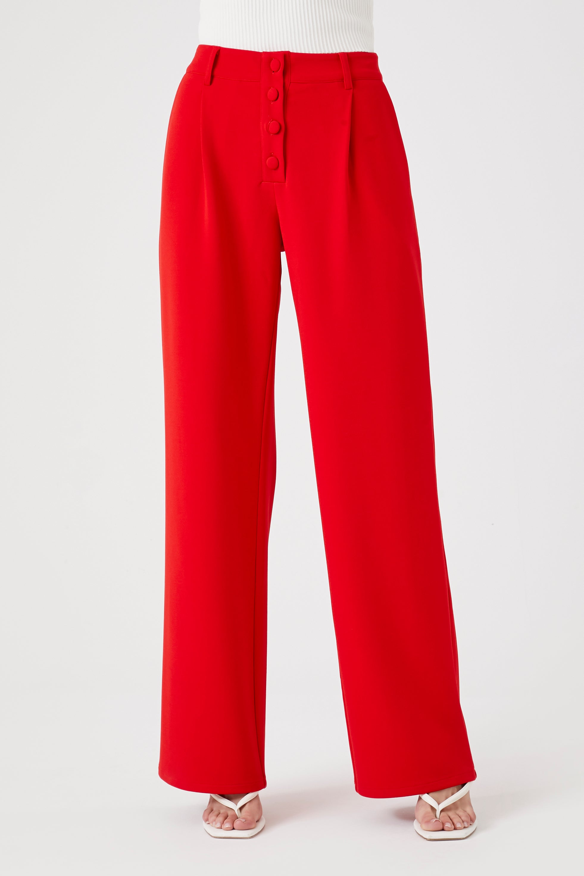 Red High-Rise Straight-Leg Trousers 2