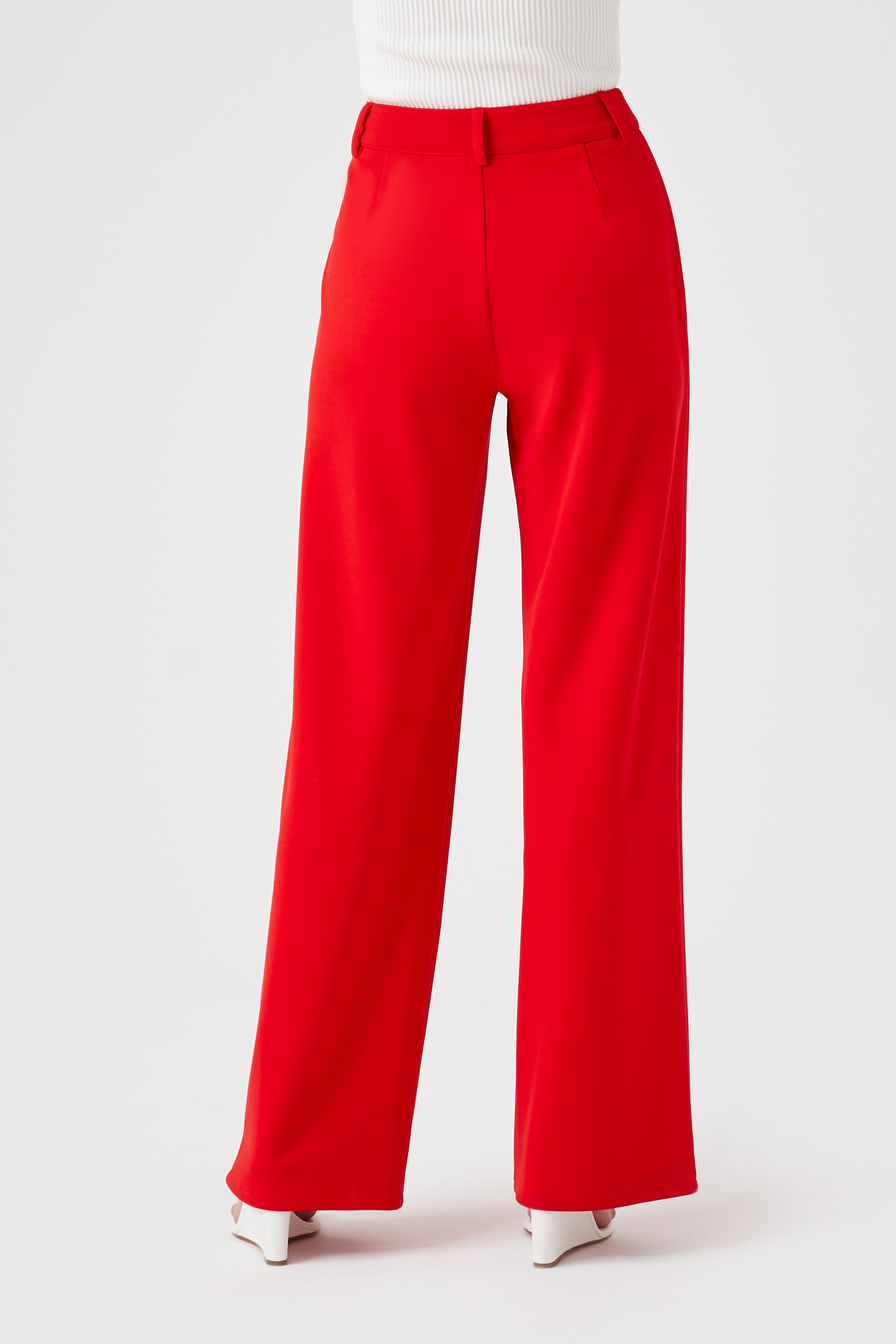 Red High-Rise Straight-Leg Trousers 4