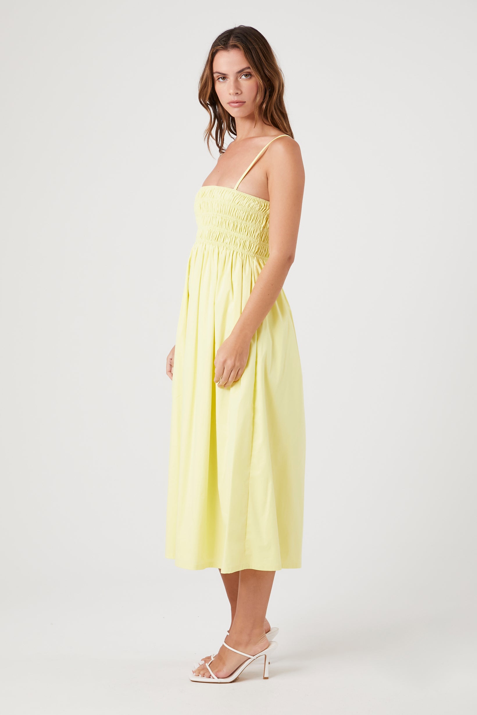 Yellow Smocked Poplin Midi Dress 4