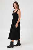Black Shirred Square-Neck Midi Dress 3