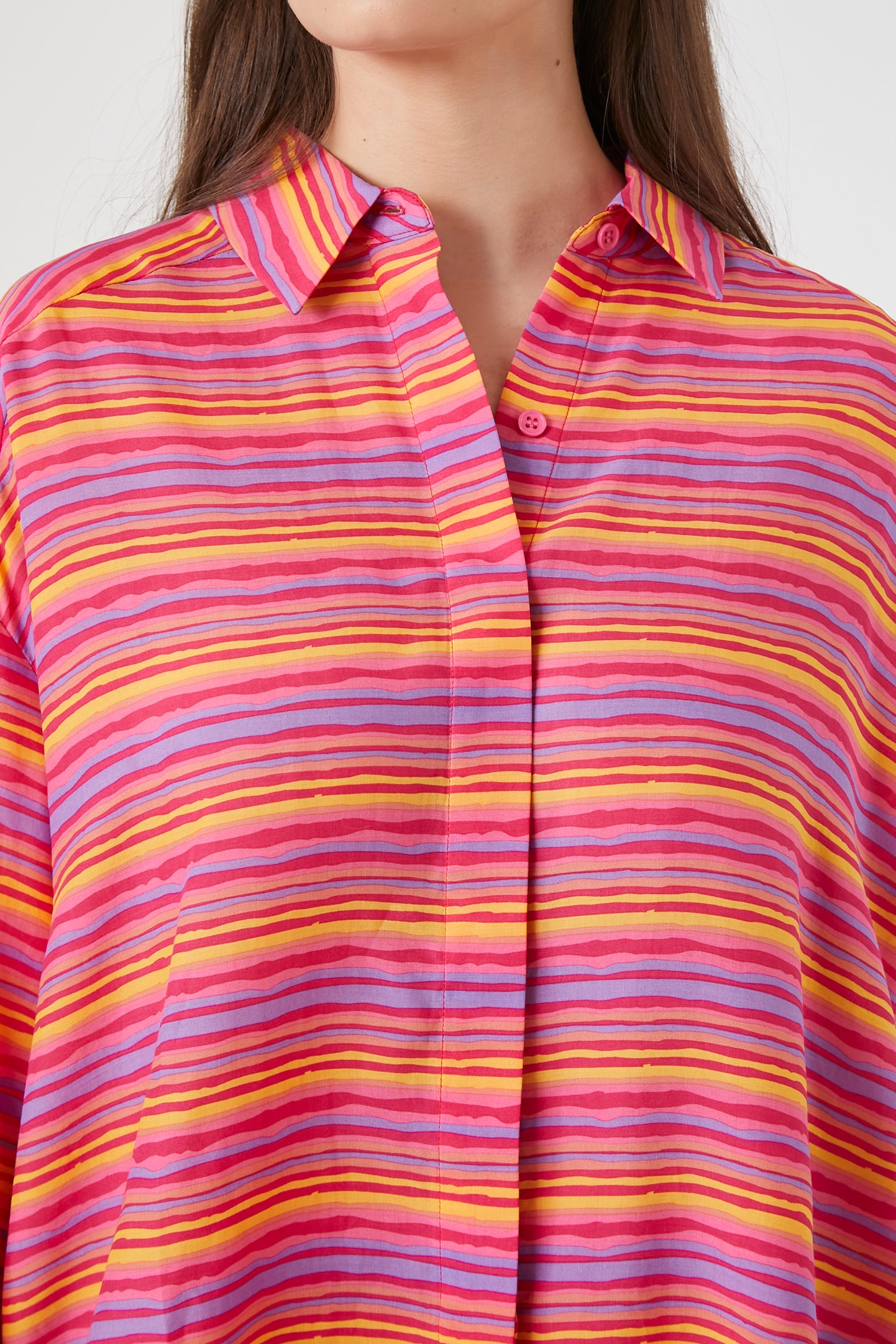 Watermelon Striped Split-Neck Shirt 4
