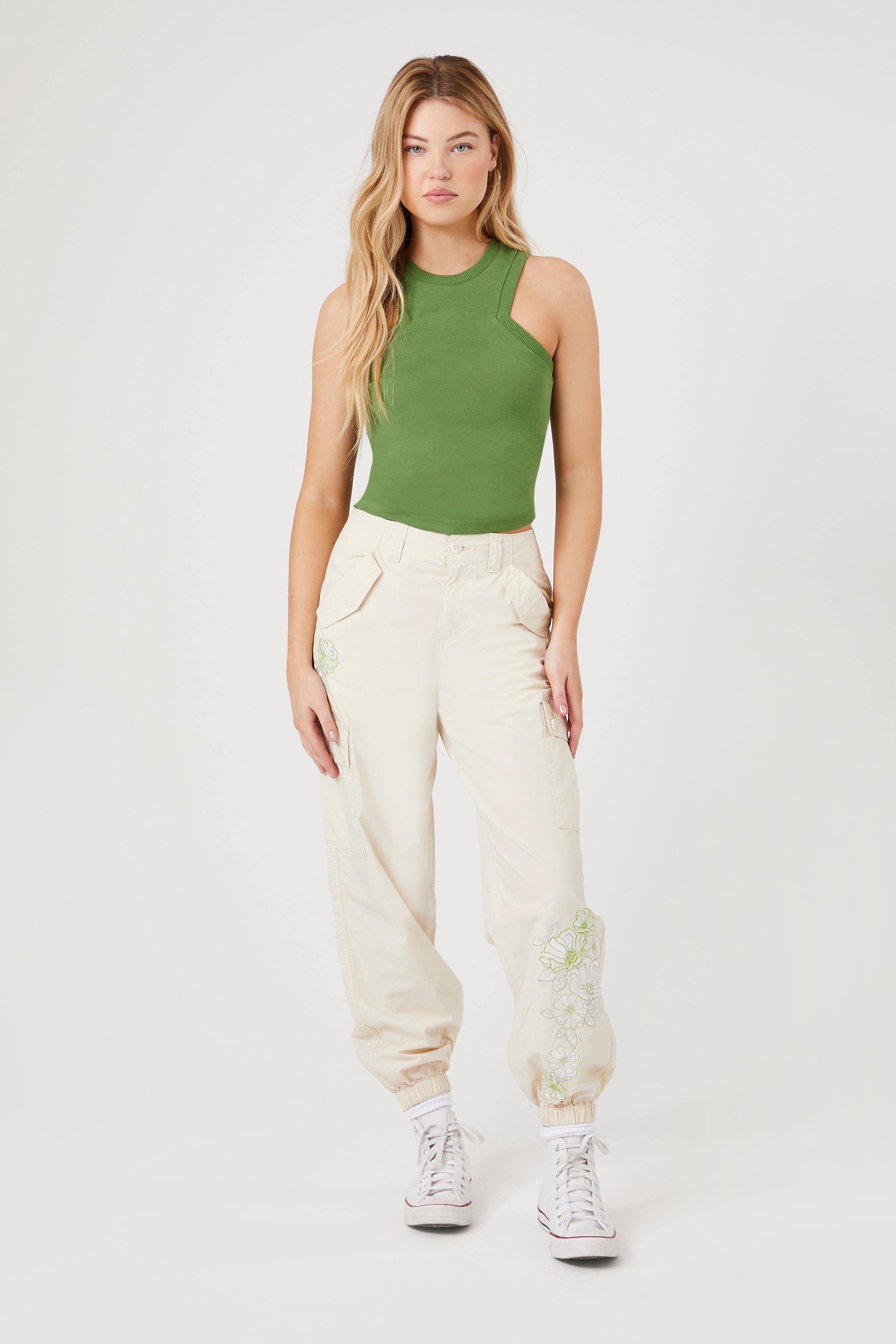 Vanilla Floral Embroidered Cargo Joggers 4