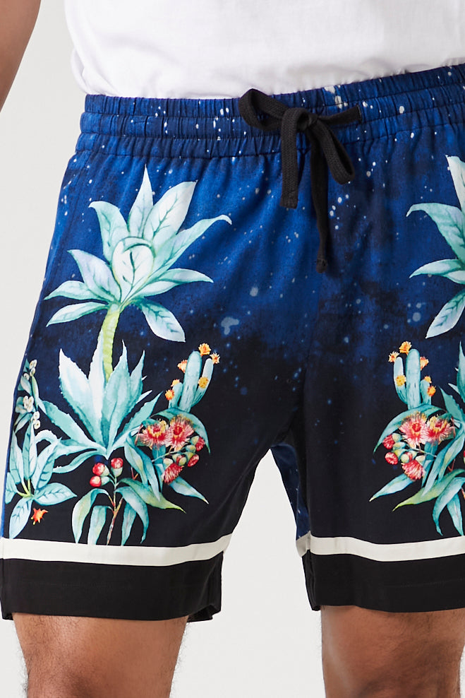 Black/multi Floral & Sky Print Drawstring Shorts 3