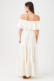 White Linen Ruffle Crop Top & Maxi Skirt 4