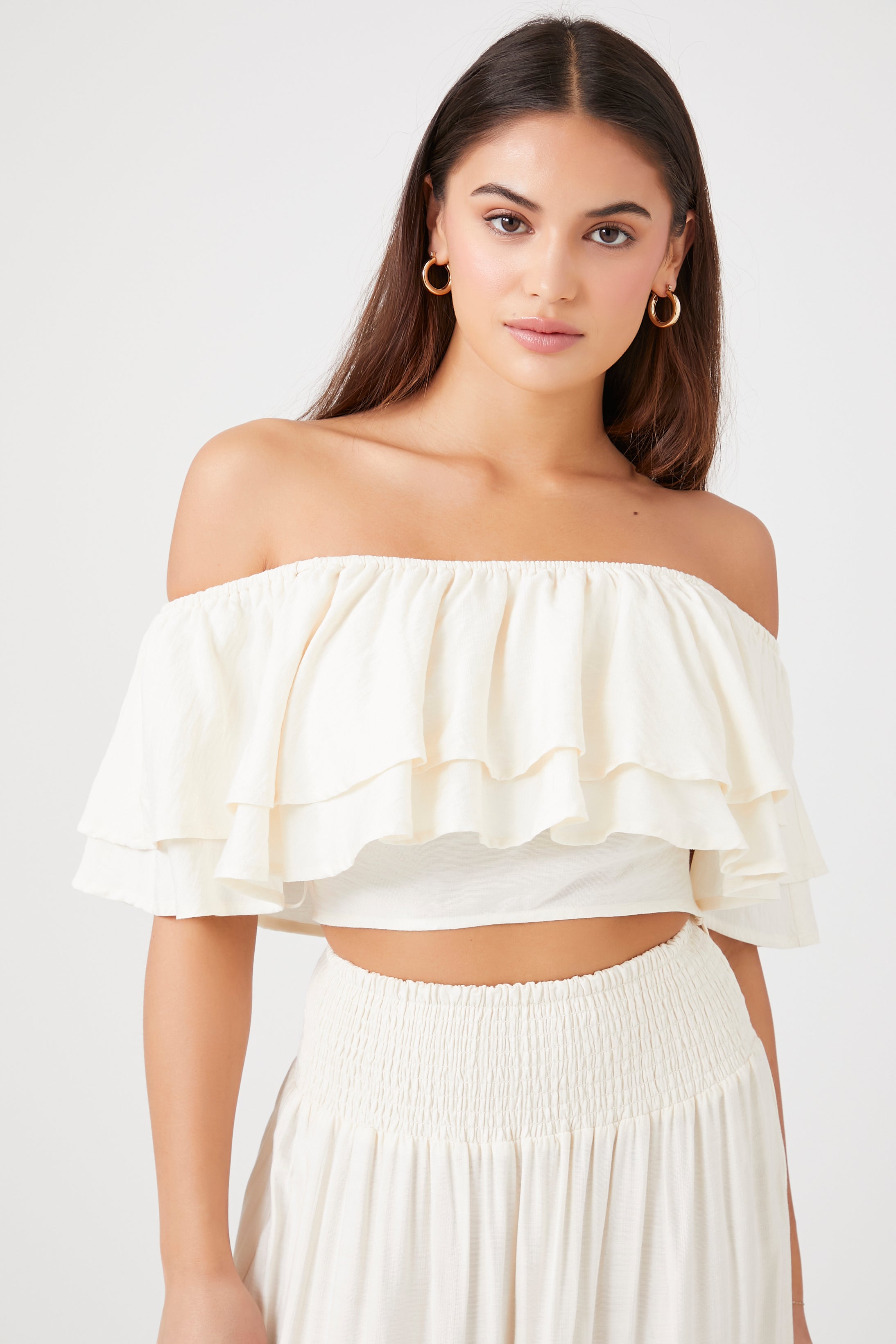 White Linen Ruffle Crop Top & Maxi Skirt 1