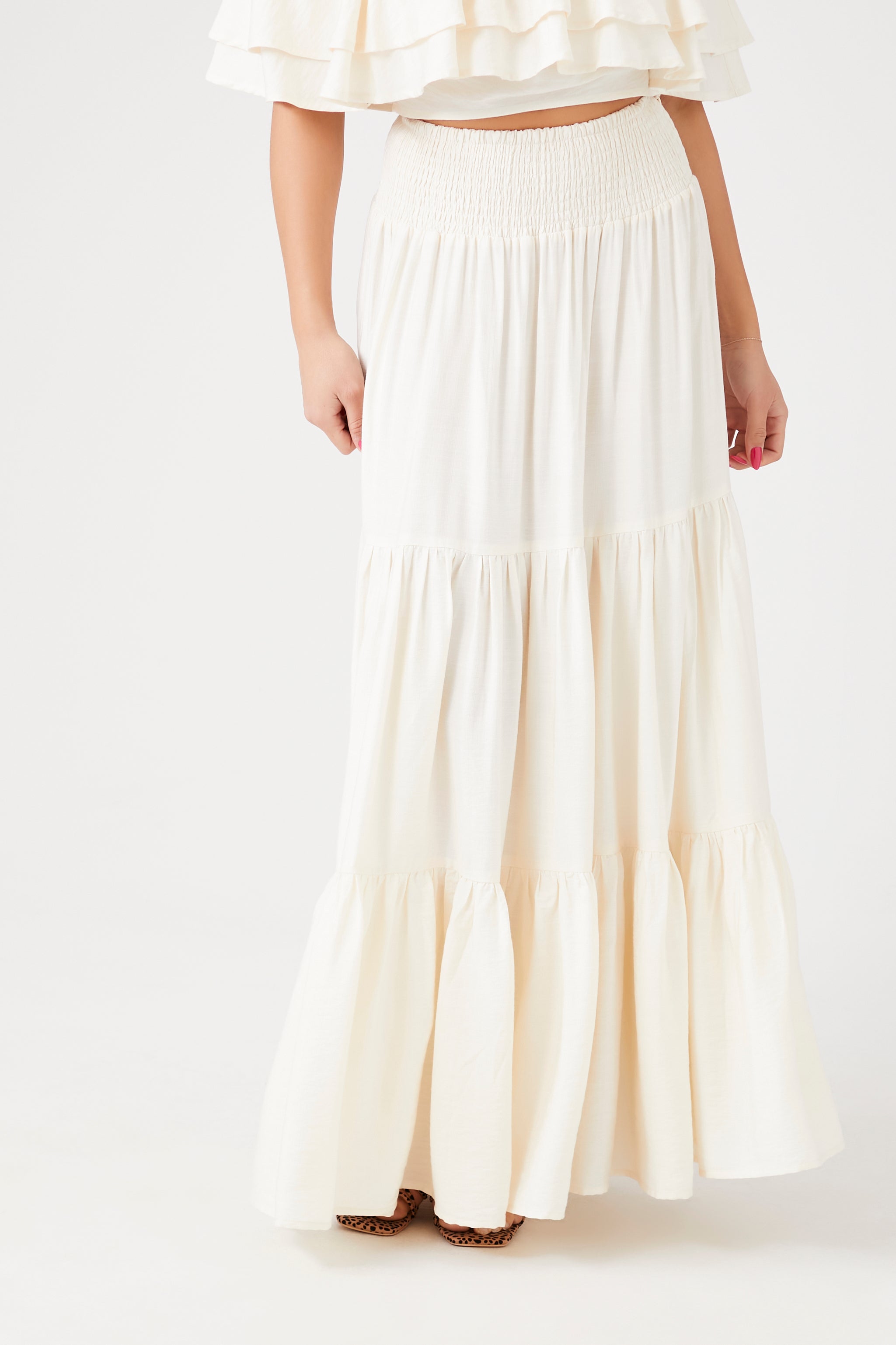 White Linen Ruffle Crop Top & Maxi Skirt 2