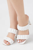 White Faux Leather Ruched Block Heels