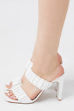 White Faux Leather Ruched Block Heels 1