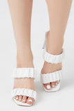 White Faux Leather Ruched Block Heels 3