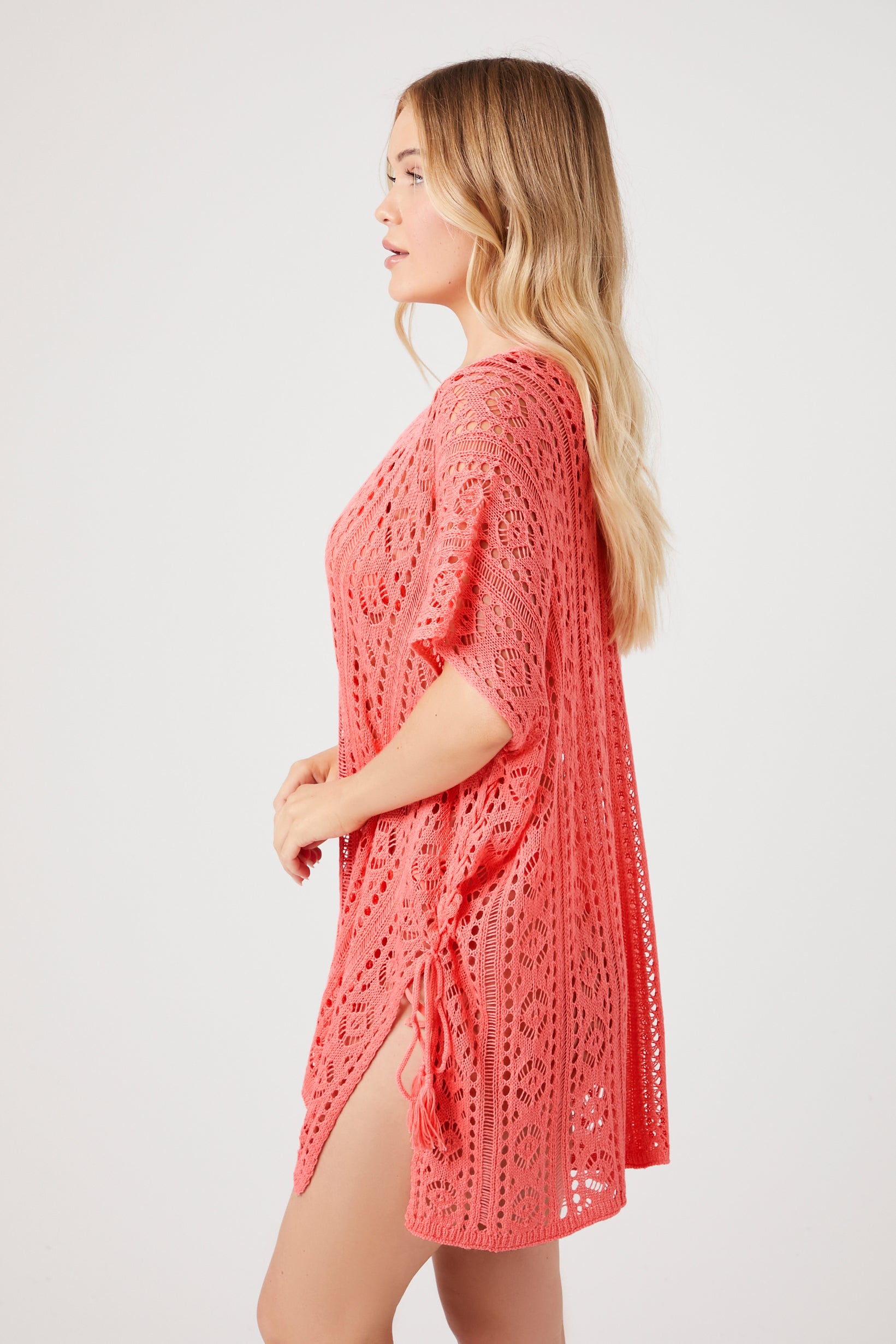 Coral Sheer Swim Cover-Up Dress 3